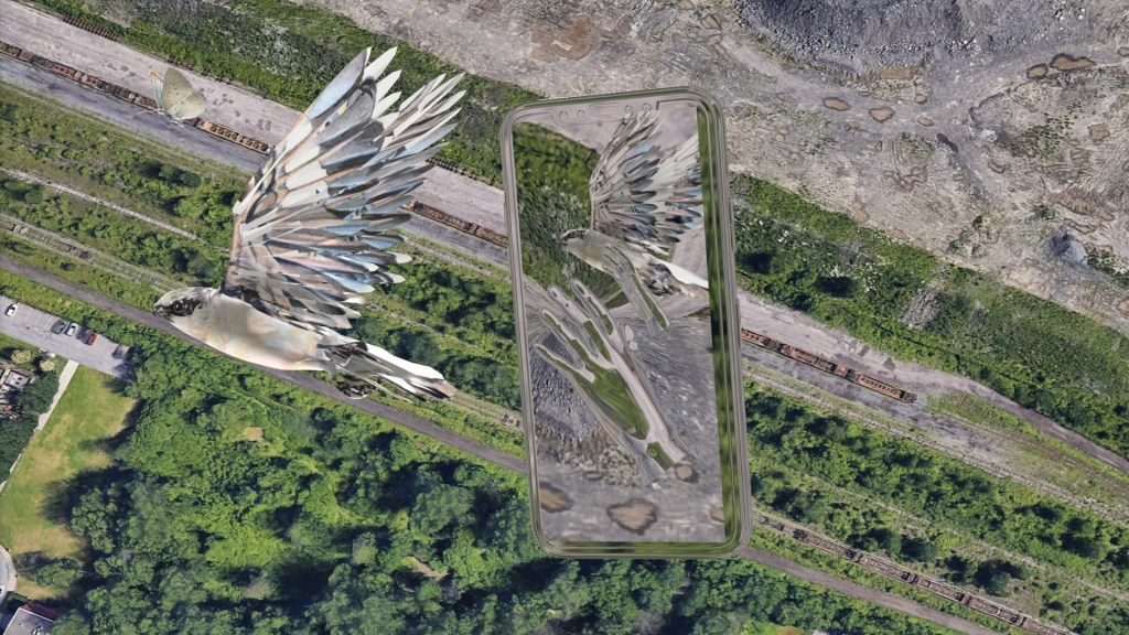 3d sketches loggerhead shrike flying over raymont logistics industrial park,&nbsp;montréal